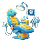 آیکون سه بعدی یونیت دندانپزشکی مدرن کودکان و تجهیزات دیجیتال در کلینیک شهرک ولیعصر